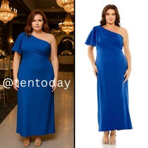 Mac Duggal 49708 Size 14W 14 Cobalt Blue One Shoulder Long Tea Maxi Gown Dress